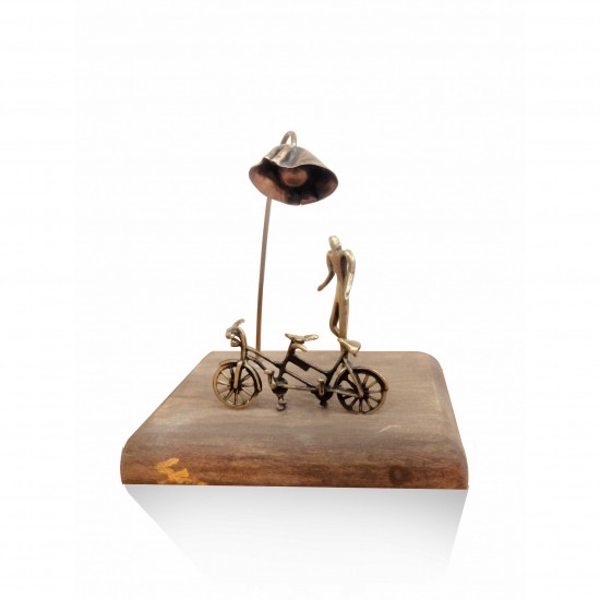 Brass table on wood - double bike  