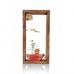 Decorative frame with brass - Wooden boat 