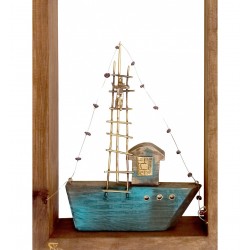 Decorative frame with brass - Wooden boat 