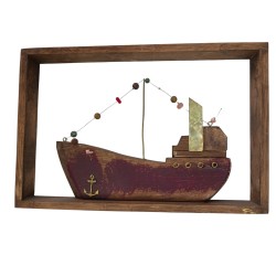 Διακοσμητικό κάδρο με μπρούντζο & Καράβι μπορντό 