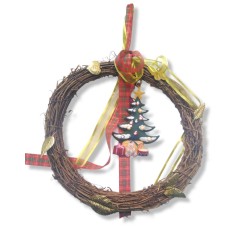 Wooden Christmas wreath - bronze charm 