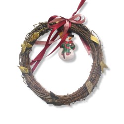 Wooden snowman wreath & bronze charm 