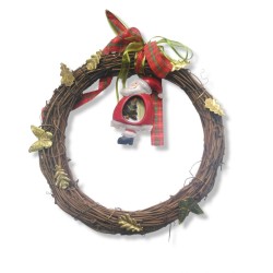 Wooden Santa Claus wreath - bronze charm 