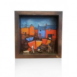 Decorative wall painting frame with bronze - Old port 