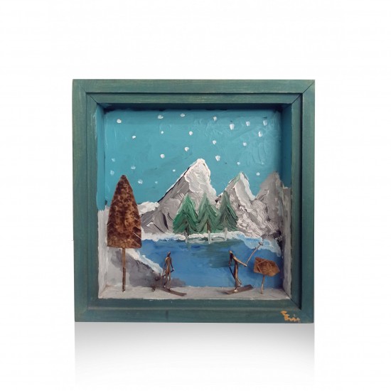 Painting frame with bronze - Skier 