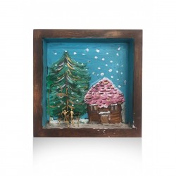 Decorative wall painting frame with bronze - Snowy landscape 
