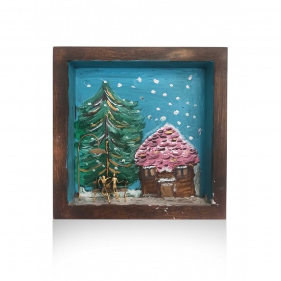 Διακοσμητικό κάδρο ζωγραφικής με μπρούντζο - Χιονισμένο τοπίο 