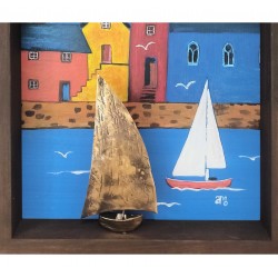 Decorative wall painting frame with bronze - The island 