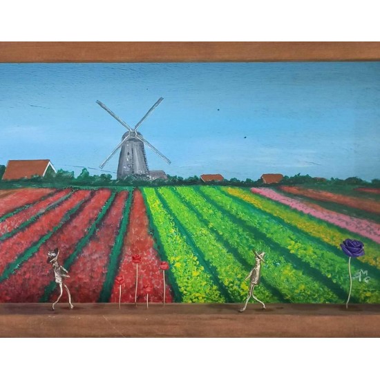 Decorative painting frame with brass - Windmill 