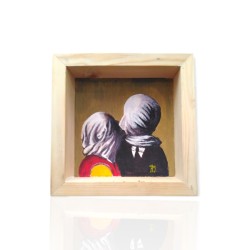 Decorative painting frame with bronze - The Lovers II by Rene Magritte (size: 20x20 cm)  