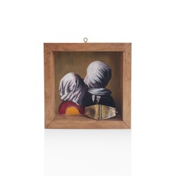 Decorative painting frame with bronze - The Lovers II by Rene Magritte (size: 20x20 cm)  