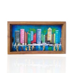 Decorative painting frame with bronze - the night city (size: 25X55 cm.) 