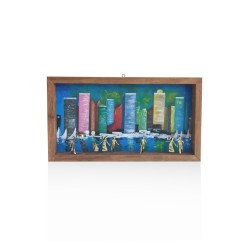 Decorative painting frame with bronze - the night city (size: 25X55 cm.) 