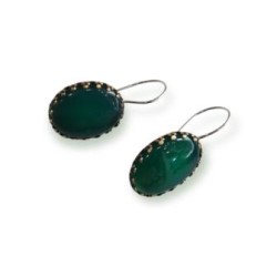 Bronze earrings - green agate 