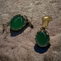 Brass clip earrings - green agate 