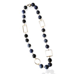 Necklace with sodalite and bronze elements (long: 65 cm) 