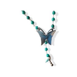 Silver necklace with turquoise wire & butterfly  