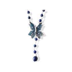Silver necklace with lapis wire & butterfly 