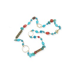 Brass necklace - with turquoise