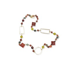 Brassnecklace - with agate & jade