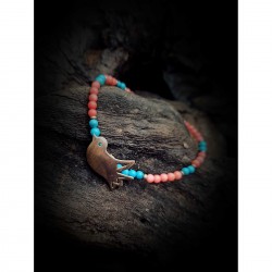 Silver bird & coral bracelet 