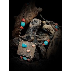 Silver necklace - Turquoise & coral 