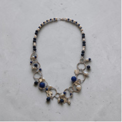 • Statement Ασημένιο Κολιέ με Φυσικά Μαργαριτάρια & Lapis Lazuli 