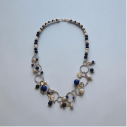 • Statement Ασημένιο Κολιέ με Φυσικά Μαργαριτάρια & Lapis Lazuli 