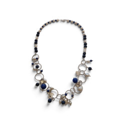 • Statement Ασημένιο Κολιέ με Φυσικά Μαργαριτάρια & Lapis Lazuli 