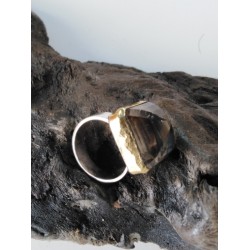 Silver & Gold Ring - Smoked Quartz 