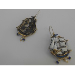 Silver ship & eagle earrings 