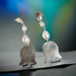 Σκουλαρίκια ασημένια - κρεμαστά τουλίπα μαργαριτάρια 