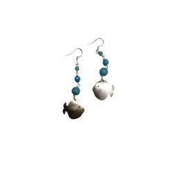 Silver earrings - fish with turquoise 