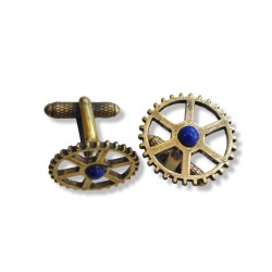 Bronze cufflinks - wheel with lapis 