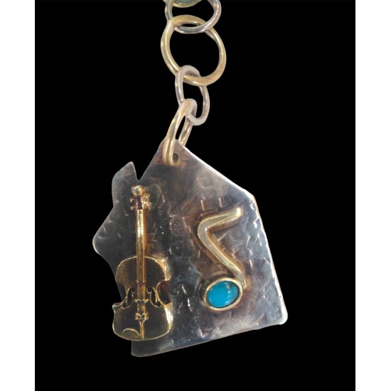 Alpaca and bronze keychain - violin & note (size: 3.5X11) 